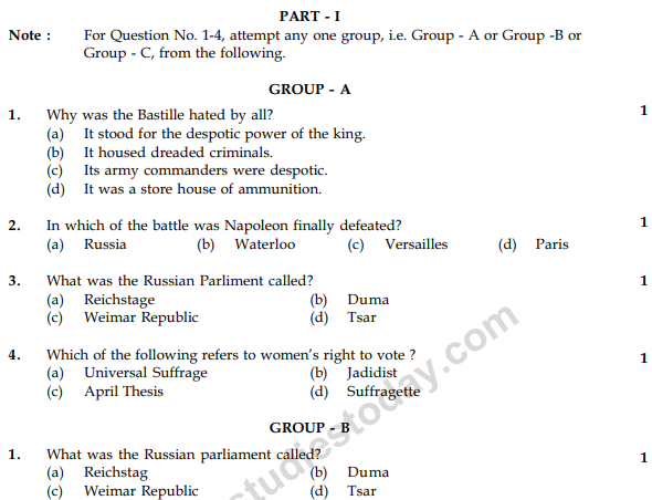 CBSE Class 9 Social Science Sample Paper Set W